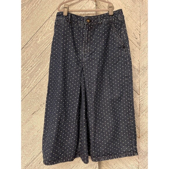 BODEN Mira Skirt in Indigo Denim with Polka Dots size 6 petite - Picture 1 of 7